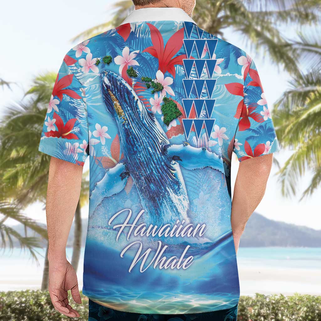 Hawaiian Waves Whale Hawaiian Shirt Kakau Art and Tropical Red Hibiscus Flowers LT03 - Polynesian Pride