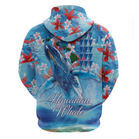 Hawaiian Waves Whale Hoodie Kakau Art and Tropical Red Hibiscus Flowers LT03 - Polynesian Pride