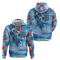 Hawaiian Waves Whale Hoodie Kakau Art and Tropical Red Hibiscus Flowers LT03 - Polynesian Pride