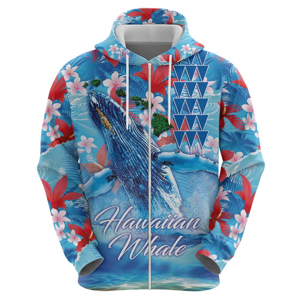 Hawaiian Waves Whale Hoodie Kakau Art and Tropical Red Hibiscus Flowers LT03 - Polynesian Pride