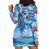 Hawaiian Waves Whale Hoodie Dress Kakau Art and Tropical Red Hibiscus Flowers LT03 - Polynesian Pride