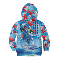 Hawaiian Waves Whale Kid Hoodie Kakau Art and Tropical Red Hibiscus Flowers LT03 - Polynesian Pride
