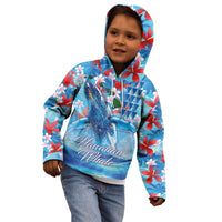 Hawaiian Waves Whale Kid Hoodie Kakau Art and Tropical Red Hibiscus Flowers LT03 - Polynesian Pride