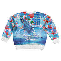 Hawaiian Waves Whale Kid Ugly Christmas Sweater Kakau Art and Tropical Red Hibiscus Flowers LT03 - Polynesian Pride