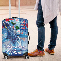 Hawaiian Waves Whale Luggage Cover Kakau Art and Tropical Red Hibiscus Flowers LT03 Blue - Polynesian Pride