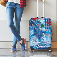 Hawaiian Waves Whale Luggage Cover Kakau Art and Tropical Red Hibiscus Flowers LT03 - Polynesian Pride