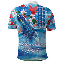 Hawaiian Waves Whale Polo Shirt Kakau Art and Tropical Red Hibiscus Flowers LT03 - Polynesian Pride