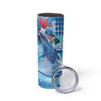 Hawaiian Waves Whale Skinny Tumbler Kakau Art and Tropical Red Hibiscus Flowers LT03 - Polynesian Pride