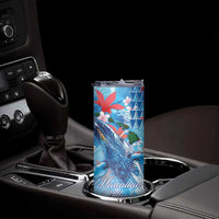 Hawaiian Waves Whale Skinny Tumbler Kakau Art and Tropical Red Hibiscus Flowers LT03 - Polynesian Pride