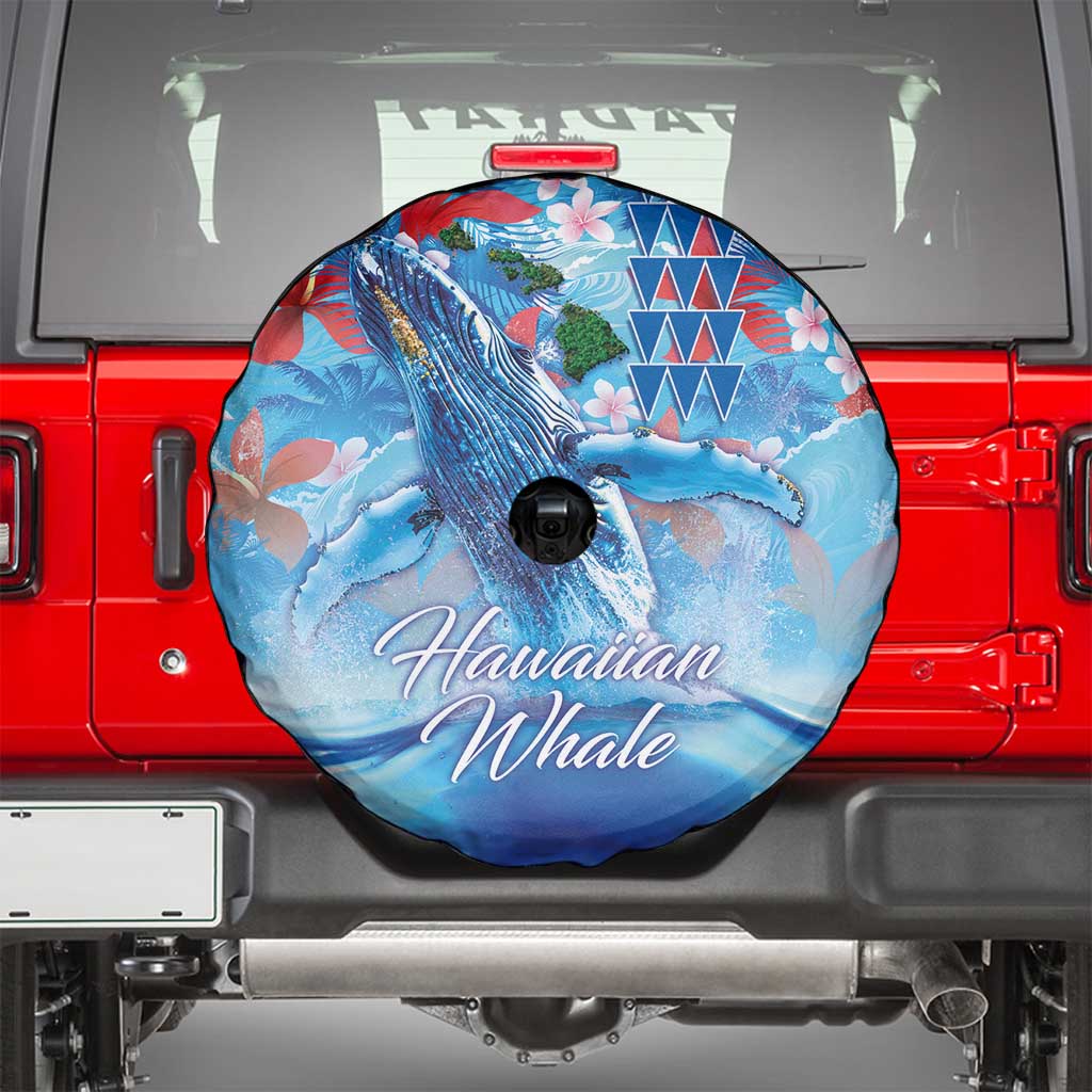 Hawaiian Waves Whale Spare Tire Cover Kakau Art and Tropical Red Hibiscus Flowers LT03 - Polynesian Pride