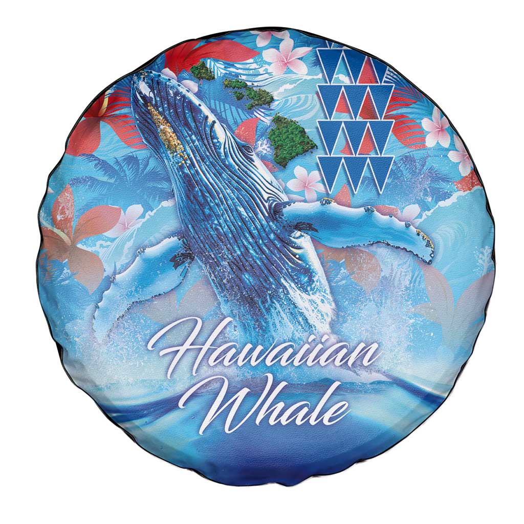 Hawaiian Waves Whale Spare Tire Cover Kakau Art and Tropical Red Hibiscus Flowers LT03 - Polynesian Pride