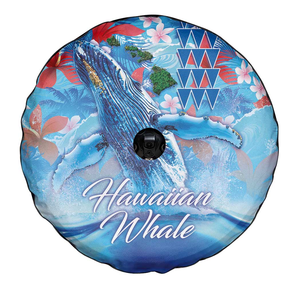Hawaiian Waves Whale Spare Tire Cover Kakau Art and Tropical Red Hibiscus Flowers LT03 - Polynesian Pride
