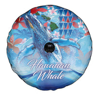 Hawaiian Waves Whale Spare Tire Cover Kakau Art and Tropical Red Hibiscus Flowers LT03 - Polynesian Pride