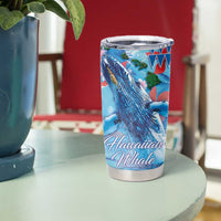 Hawaiian Waves Whale Tumbler Cup Kakau Art and Tropical Red Hibiscus Flowers LT03 - Polynesian Pride