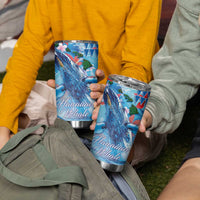 Hawaiian Waves Whale Tumbler Cup Kakau Art and Tropical Red Hibiscus Flowers LT03 - Polynesian Pride