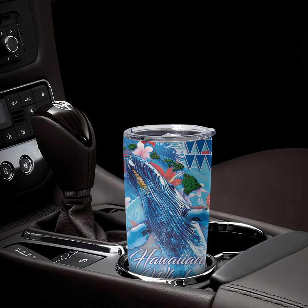 Hawaiian Waves Whale Tumbler Cup Kakau Art and Tropical Red Hibiscus Flowers LT03 - Polynesian Pride