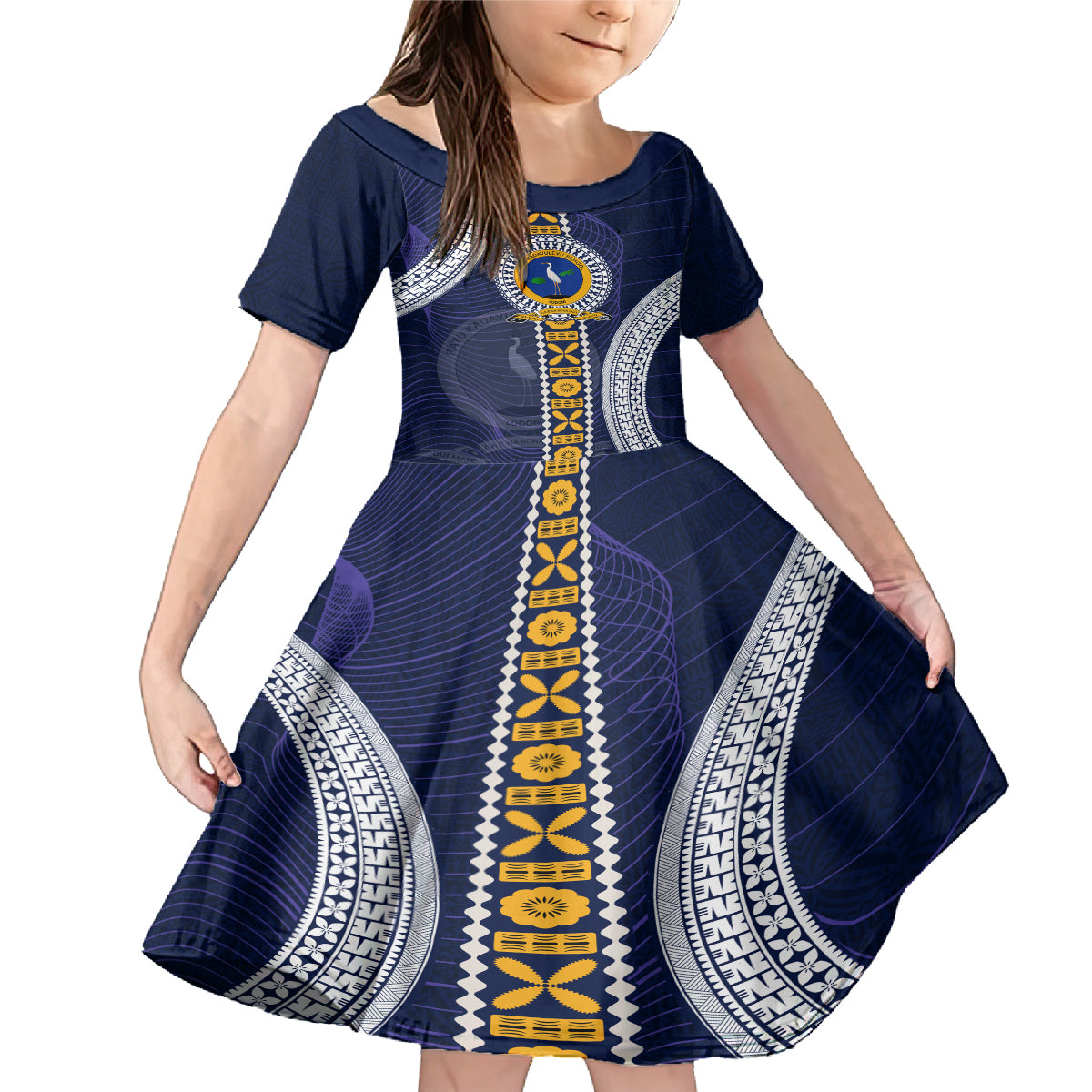 Fiji Ratu Kadavulevu School Family Matching Mermaid Dress and Hawaiian Shirt Tapa and Polynesian Tribal Pattern LT03 Daughter's Dress Blue - Polynesian Pride