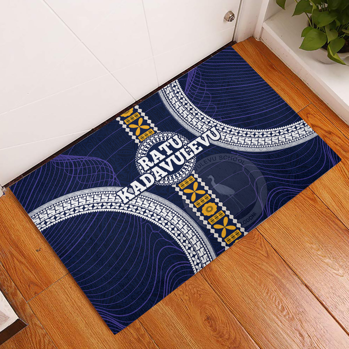 Fiji Ratu Kadavulevu School Rubber Doormat Tapa and Polynesian Tribal Pattern LT03 Blue - Polynesian Pride