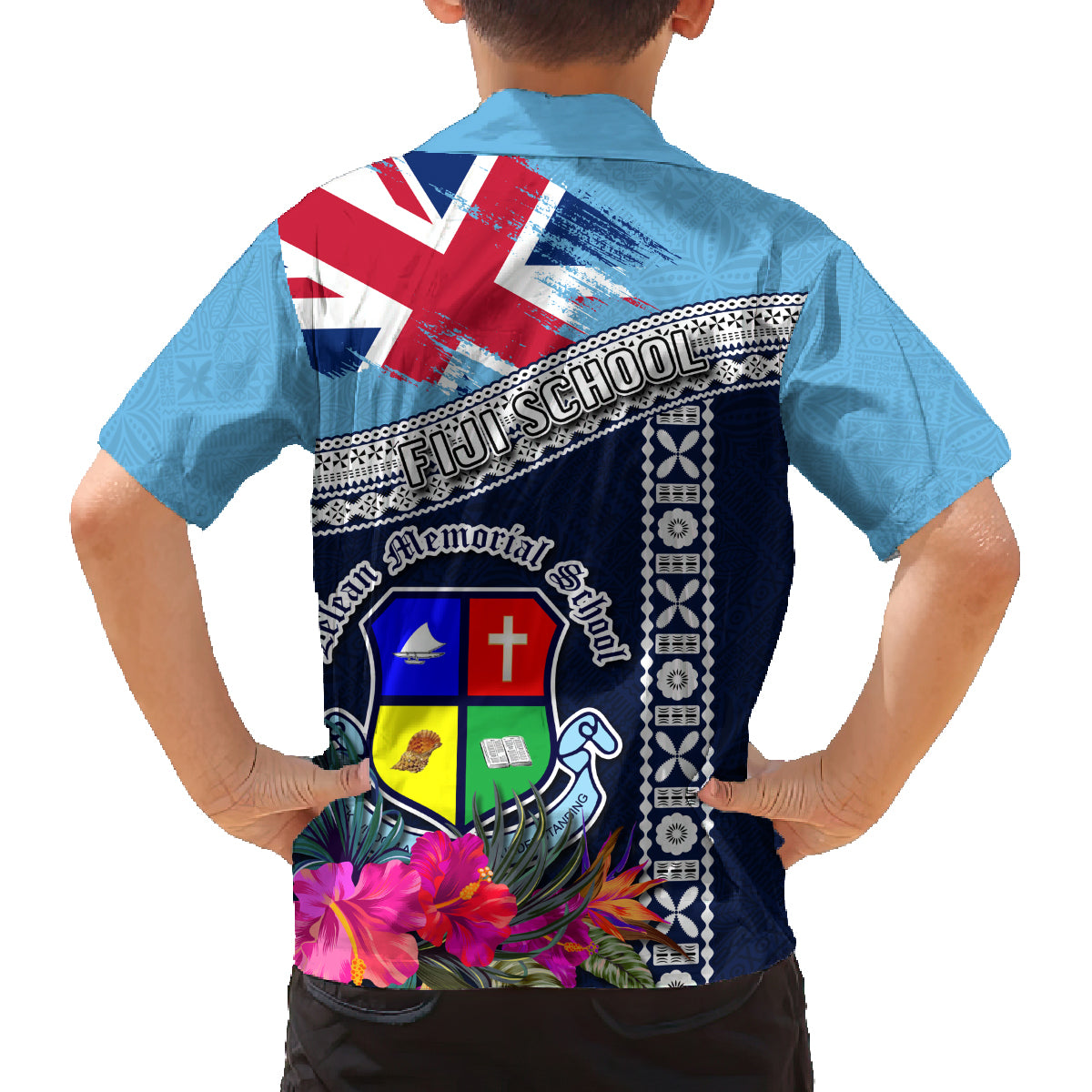 Fiji Lelean Memorial School Family Matching Off Shoulder Maxi Dress and Hawaiian Shirt Tapa and Polynesian Tribal Pattern LT03 - Polynesian Pride