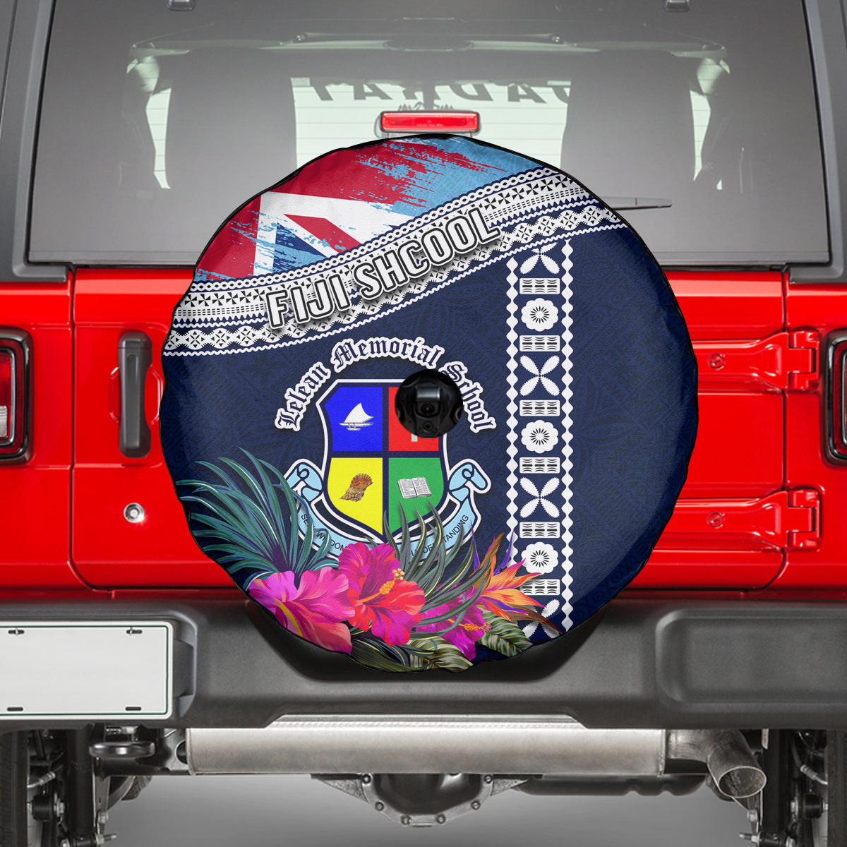 Fiji Lelean Memorial School Spare Tire Cover Tapa and Polynesian Tribal Pattern LT03 - Polynesian Pride