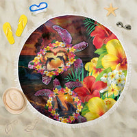 Hawaiian Sea Animals Love Couple Beach Blanket Aloha Sunset Symphony