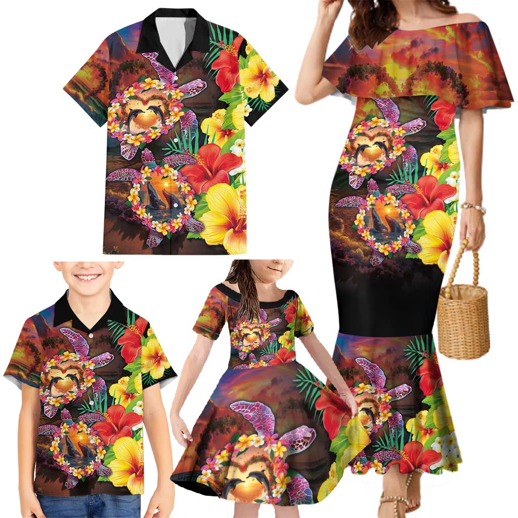 Hawaiian Sea Animals Love Couple Family Matching Mermaid Dress and Hawaiian Shirt Aloha Sunset Symphony LT03 - Polynesian Pride