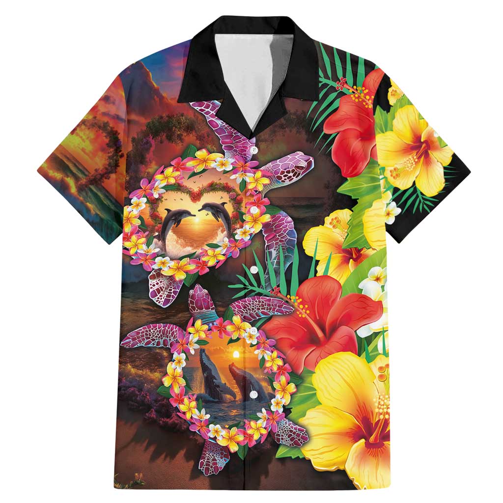 Hawaiian Sea Animals Love Couple Family Matching Mermaid Dress and Hawaiian Shirt Aloha Sunset Symphony LT03 Dad's Shirt - Short Sleeve Black - Polynesian Pride