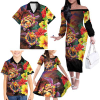 Hawaiian Sea Animals Love Couple Family Matching Off The Shoulder Long Sleeve Dress and Hawaiian Shirt Aloha Sunset Symphony LT03 - Polynesian Pride
