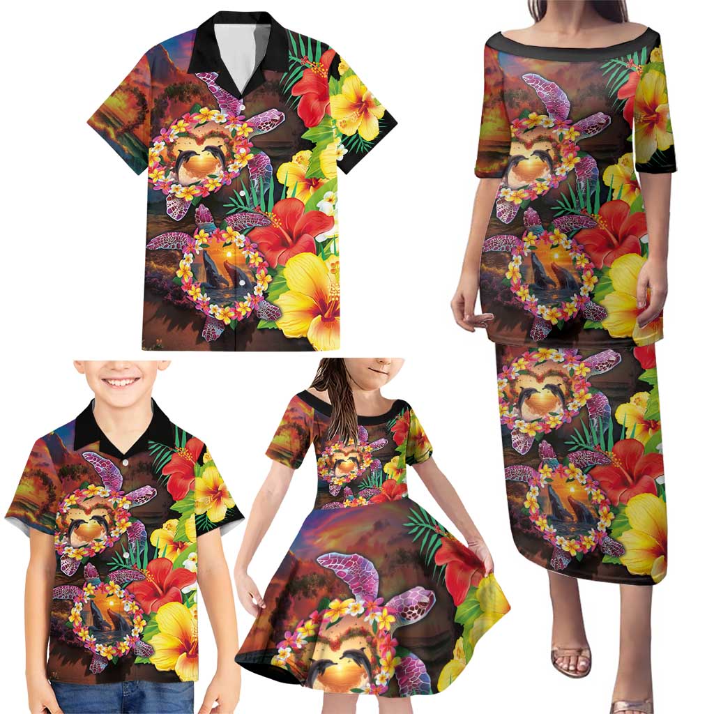Hawaiian Sea Animals Love Couple Family Matching Puletasi and Hawaiian Shirt Aloha Sunset Symphony LT03 - Polynesian Pride