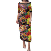 Hawaiian Sea Animals Love Couple Family Matching Puletasi and Hawaiian Shirt Aloha Sunset Symphony LT03 Mom's Dress Black - Polynesian Pride