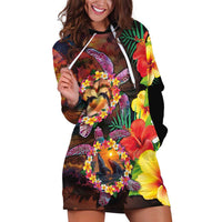 Hawaiian Sea Animals Love Couple Hoodie Dress Aloha Sunset Symphony LT03 Black - Polynesian Pride