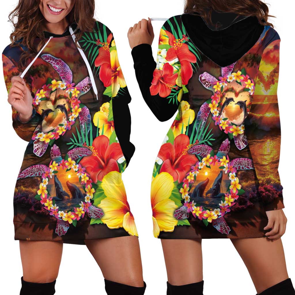 Hawaiian Sea Animals Love Couple Hoodie Dress Aloha Sunset Symphony LT03 - Polynesian Pride