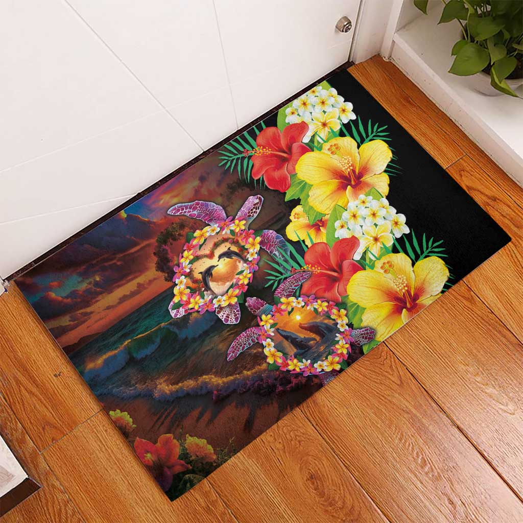 Hawaiian Sea Animals Love Couple Rubber Doormat Aloha Sunset Symphony LT03 - Polynesian Pride