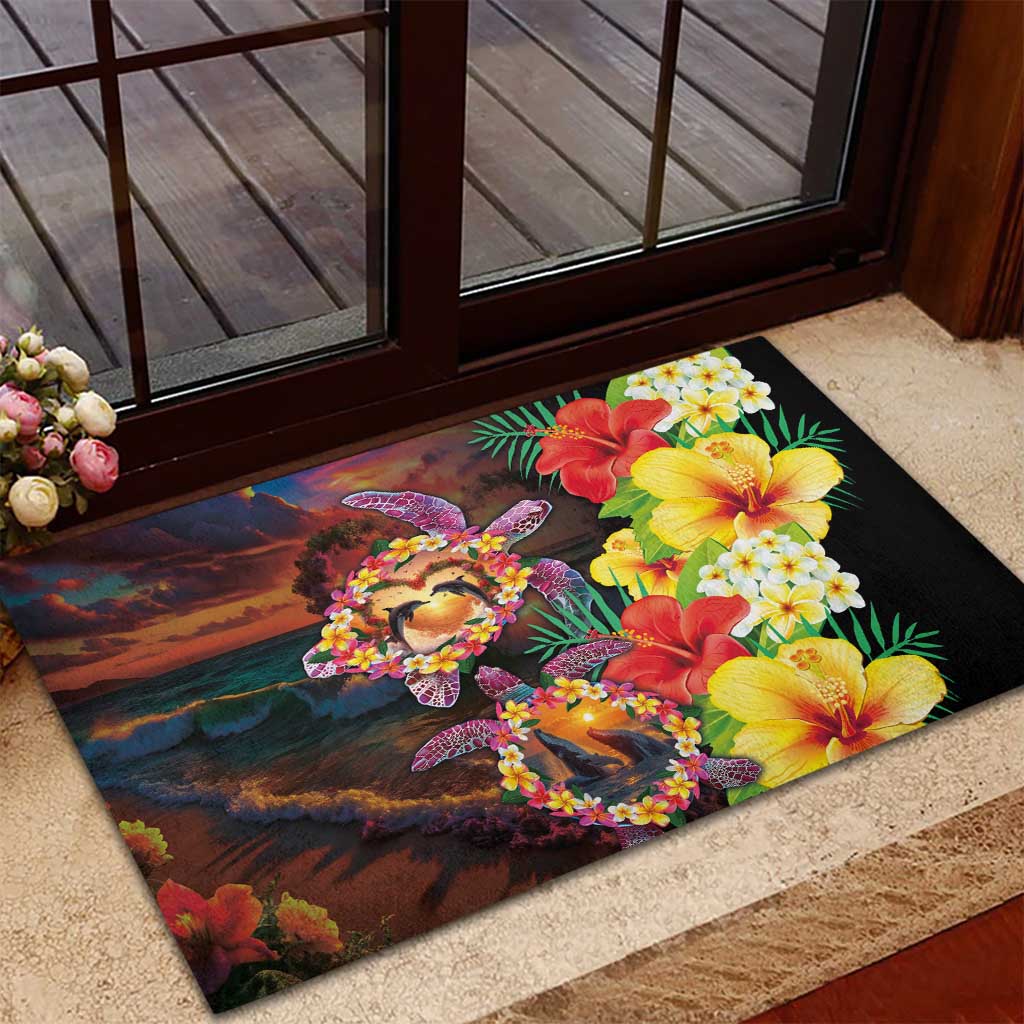 Hawaiian Sea Animals Love Couple Rubber Doormat Aloha Sunset Symphony LT03 - Polynesian Pride