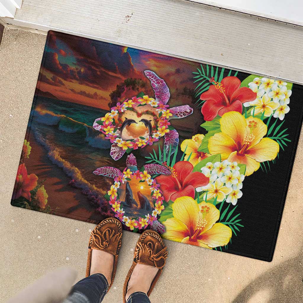 Hawaiian Sea Animals Love Couple Rubber Doormat Aloha Sunset Symphony LT03 - Polynesian Pride