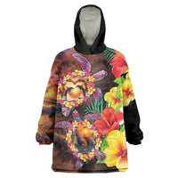 Hawaiian Sea Animals Love Couple Wearable Blanket Hoodie Aloha Sunset Symphony LT03 One Size Black - Polynesian Pride