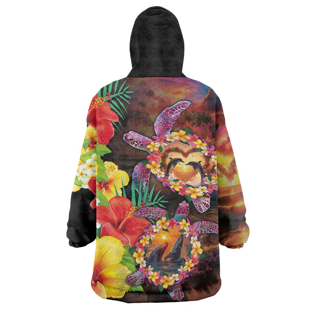 Hawaiian Sea Animals Love Couple Wearable Blanket Hoodie Aloha Sunset Symphony LT03 - Polynesian Pride