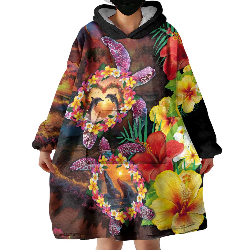 Hawaiian Sea Animals Love Couple Wearable Blanket Hoodie Aloha Sunset Symphony LT03 - Polynesian Pride