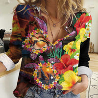 Hawaiian Sea Animals Love Couple Women Casual Shirt Aloha Sunset Symphony LT03 Female Black - Polynesian Pride