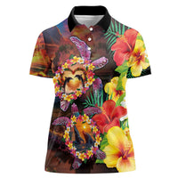 Hawaiian Sea Animals Love Couple Women Polo Shirt Aloha Sunset Symphony LT03 Female Black - Polynesian Pride