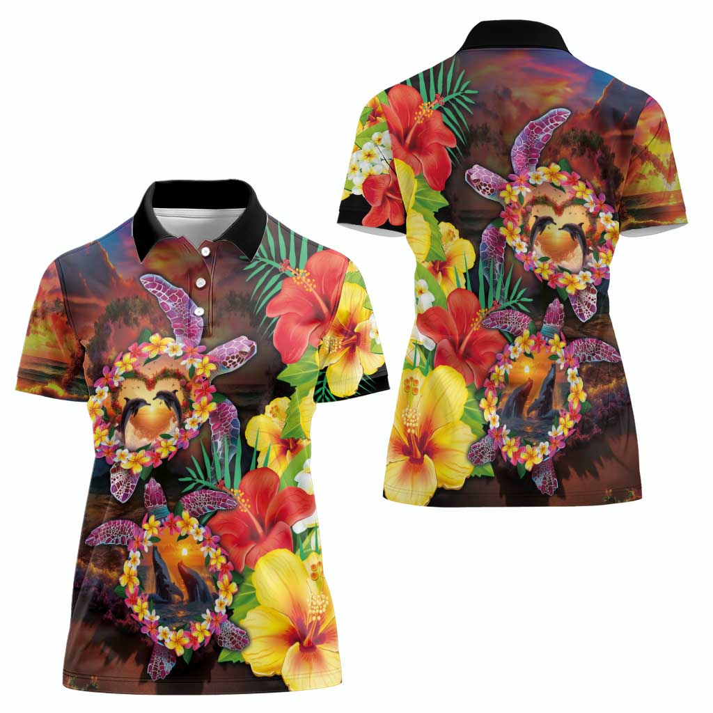 Hawaiian Sea Animals Love Couple Women Polo Shirt Aloha Sunset Symphony LT03 - Polynesian Pride
