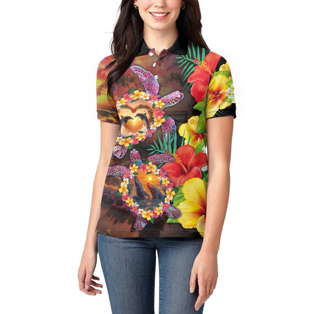 Hawaiian Sea Animals Love Couple Women Polo Shirt Aloha Sunset Symphony LT03 - Polynesian Pride