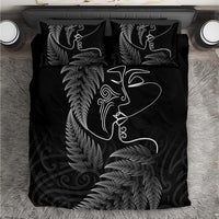 New Zealand Valentine's Day Bedding Set Silver Fern and Line Art Love Couple LT03 Black - Polynesian Pride