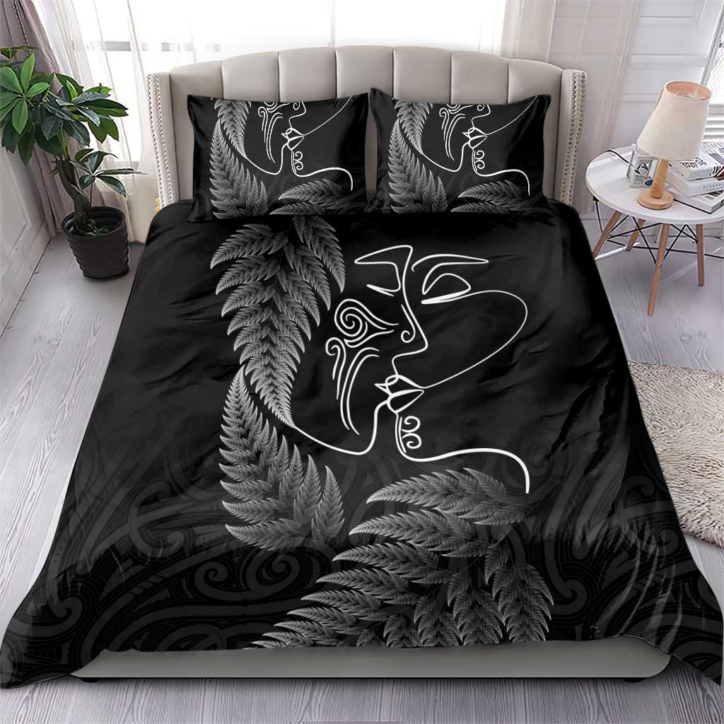 New Zealand Valentine's Day Bedding Set Silver Fern and Line Art Love Couple LT03 - Polynesian Pride