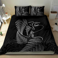 New Zealand Valentine's Day Bedding Set Silver Fern and Line Art Love Couple LT03 - Polynesian Pride