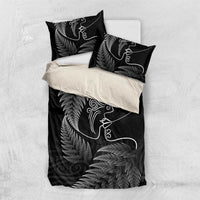 New Zealand Valentine's Day Bedding Set Silver Fern and Line Art Love Couple LT03 US Twin 172cm x 218cm Black - Polynesian Pride