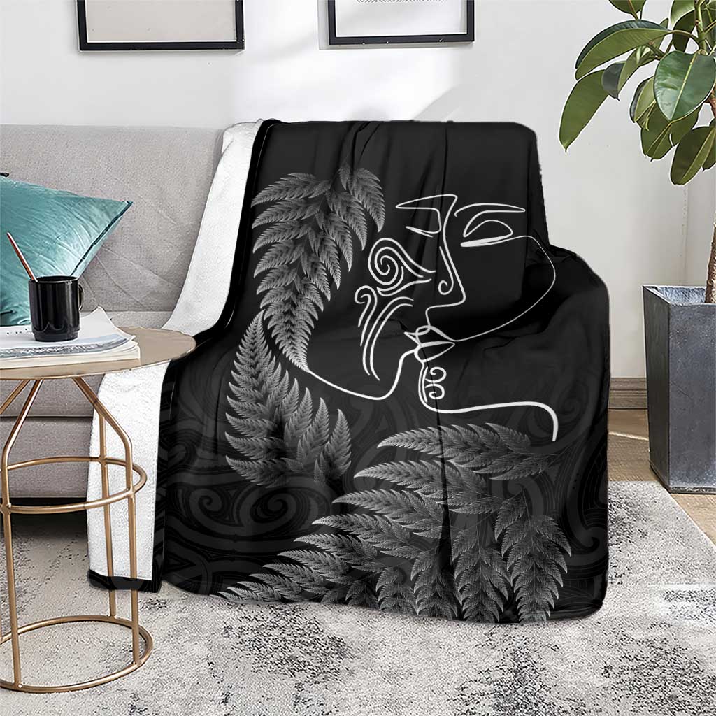 New Zealand Valentine's Day Blanket Silver Fern and Line Art Love Couple LT03 - Polynesian Pride