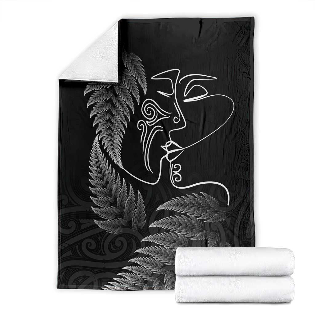 New Zealand Valentine's Day Blanket Silver Fern and Line Art Love Couple LT03 - Polynesian Pride