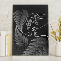 New Zealand Valentine's Day Canvas Wall Art Silver Fern and Line Art Love Couple LT03 Without Frame Black - Polynesian Pride