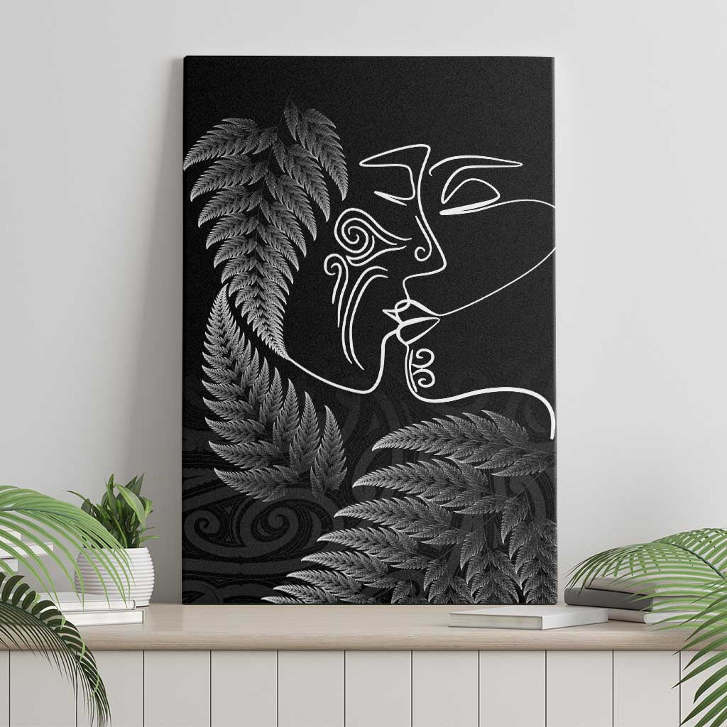 New Zealand Valentine's Day Canvas Wall Art Silver Fern and Line Art Love Couple LT03 - Polynesian Pride
